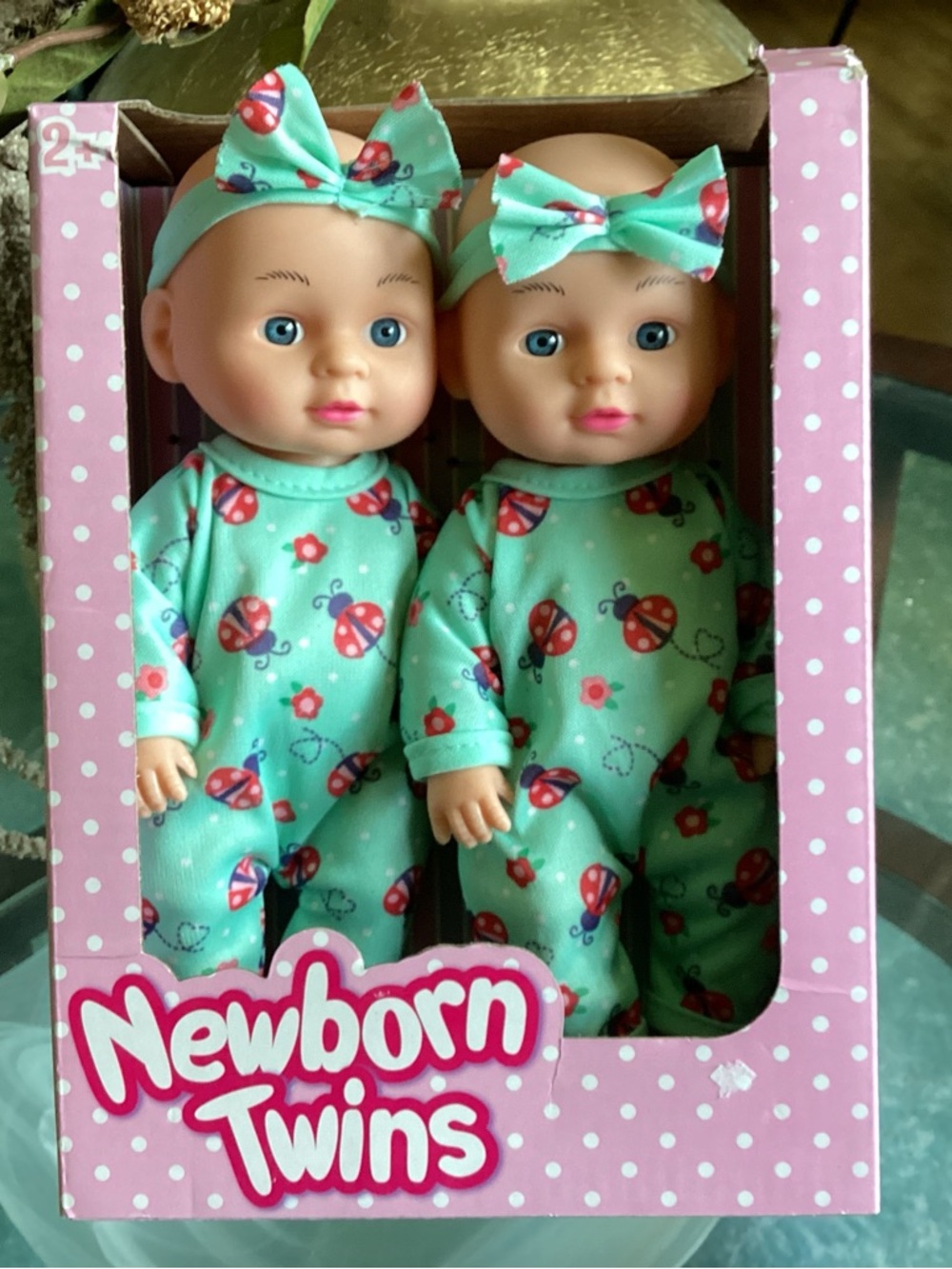 Doll Set in Mint Green Ladybug Pajamas